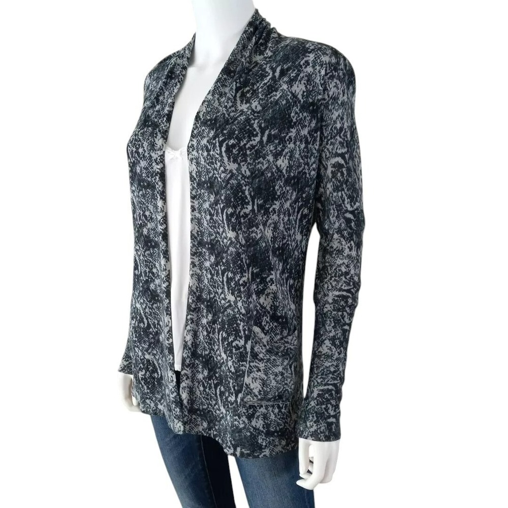 kokun Cardigan Womens XS Cashmere Bamboo Snakeskin Monochrome Open Quiet Luxury